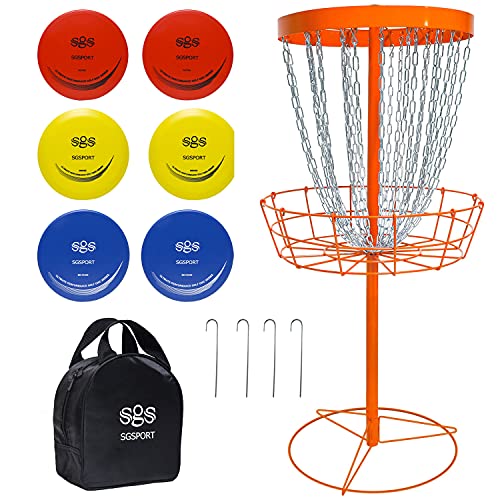Disc Golf Basket Target - Pro 24 Ketten Tragbarer Metall Golf Torkorb mit 6 Scheiben und Tragetasche - Flying Discs Golfkörbe für Indoor & Outdoor Training Orange