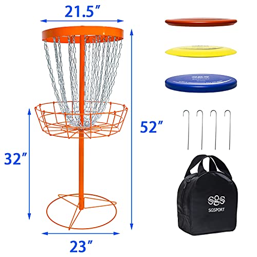 Disc Golf Basket Target - Pro 24 Ketten Tragbarer Metall Golf Torkorb mit 6 Scheiben und Tragetasche - Flying Discs Golfkörbe für Indoor & Outdoor Training Orange - 2