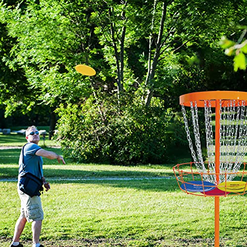 Disc Golf Basket Target - Pro 24 Ketten Tragbarer Metall Golf Torkorb mit 6 Scheiben und Tragetasche - Flying Discs Golfkörbe für Indoor & Outdoor Training Orange - 5