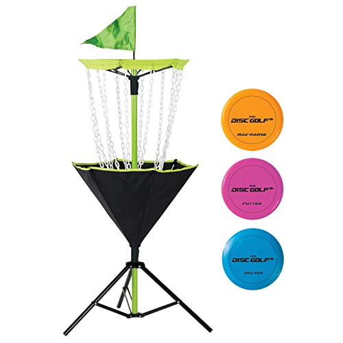 Franklin Sports Unisex-Erwachsene Golfkorb Set-Tragbarer Disc Golf Zielkorb mit Ketten-3 Scheiben enthalten-Driver, Mid-Range + Putter, Multi, Einheitsgröße