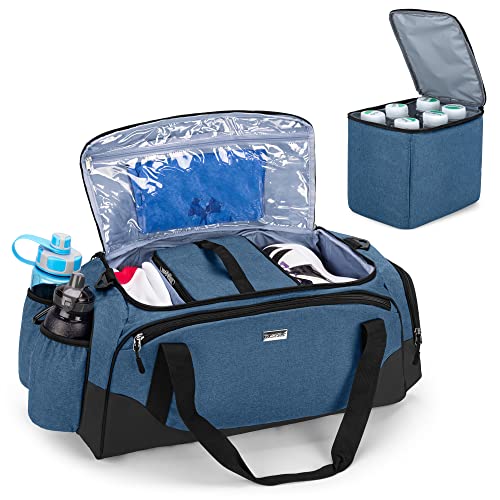 DSLEAF Disc-Golftasche für bis zu 34 Discs, Frisbee-Golftasche mit Kühltasche für 6 Getränke, extra Polsterung, verstellbarer Schultergurt und wasserdichtem PU-Material unten, blau